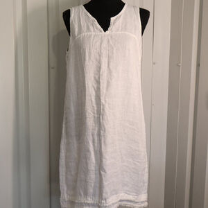 Lina Tomei Womens 100% Linen Mini Shift Dress White Sleeveless Size Small
